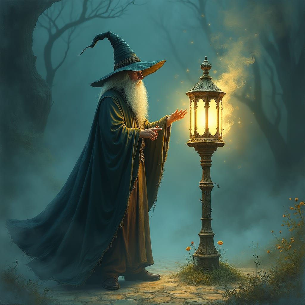 Wizard Illuminated by Ethereal Lantern