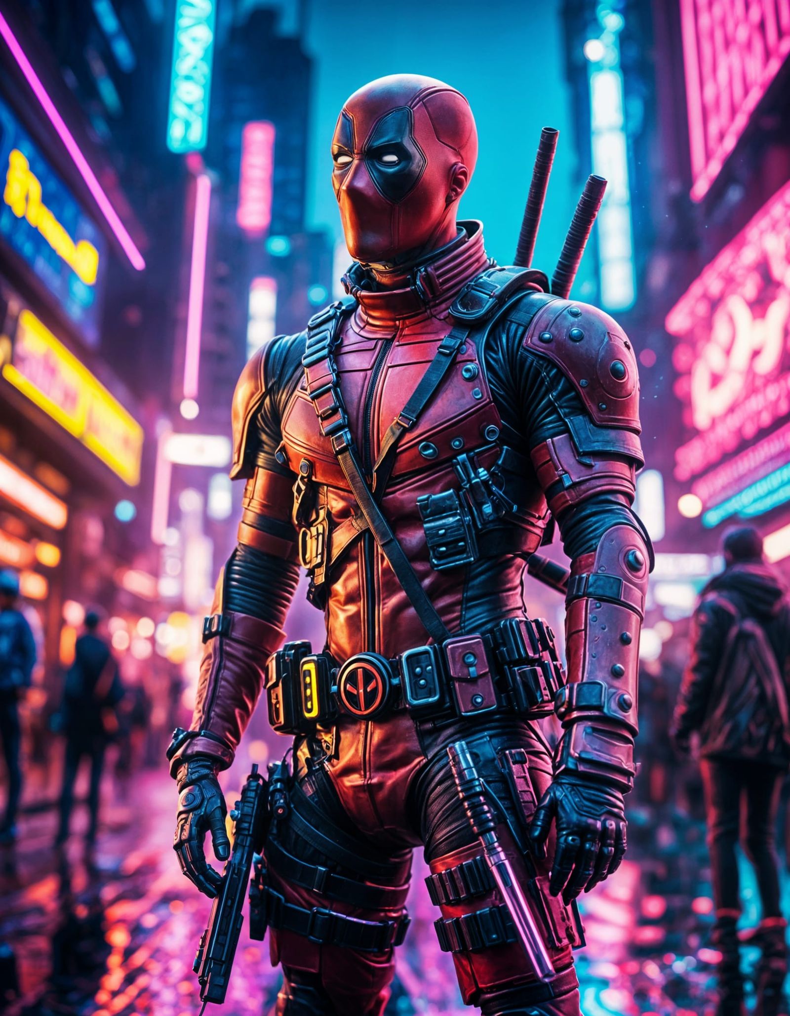 Cyberpunk Deadpool in Neon Armor