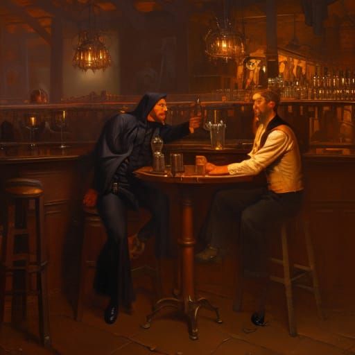 Angel of Death Embraces Man in Tavern