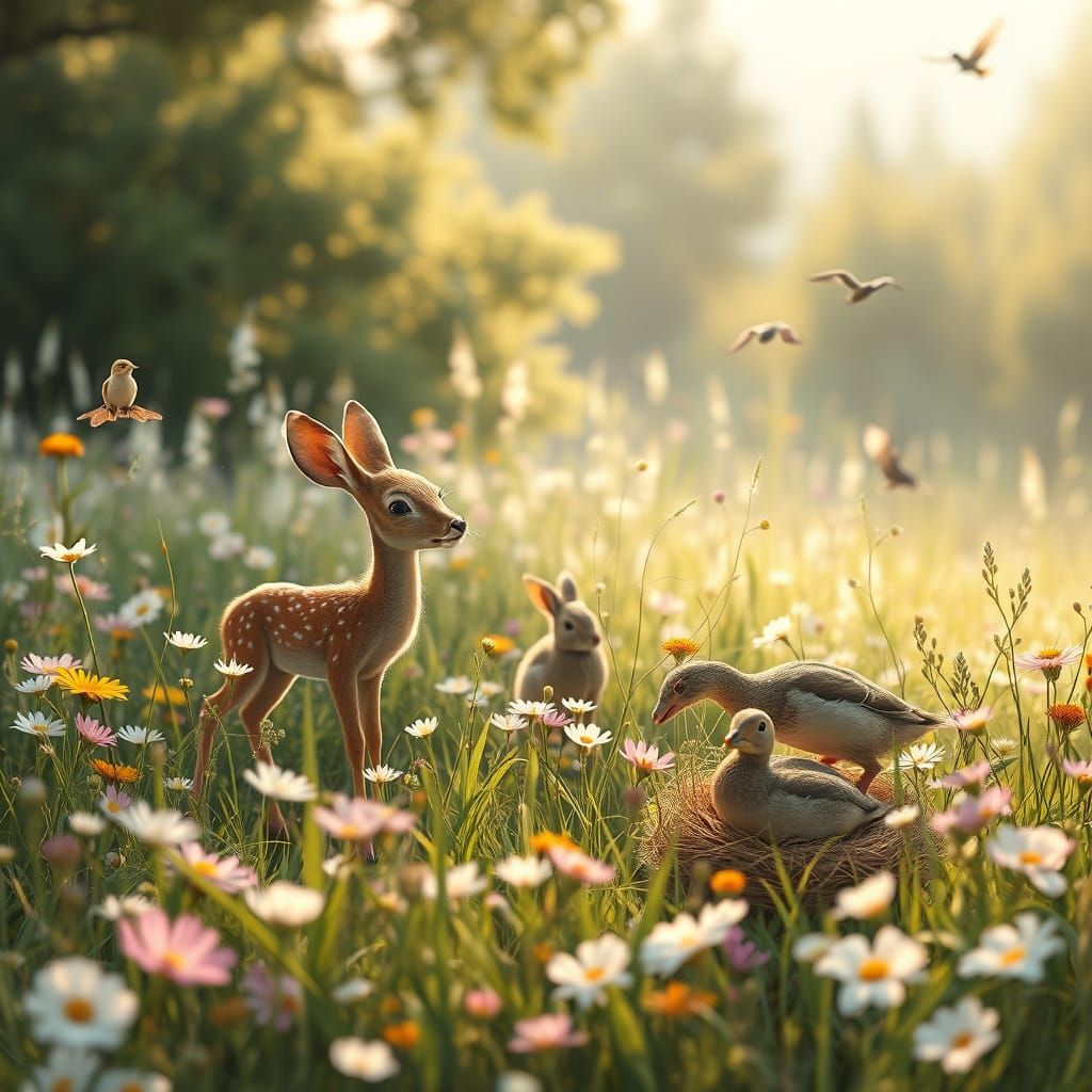 Whimsical Magical Field in Afternoon Light