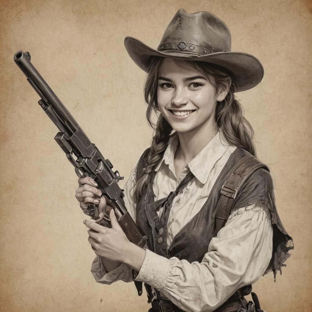 Smiling Gunslinger Draws Her Gun