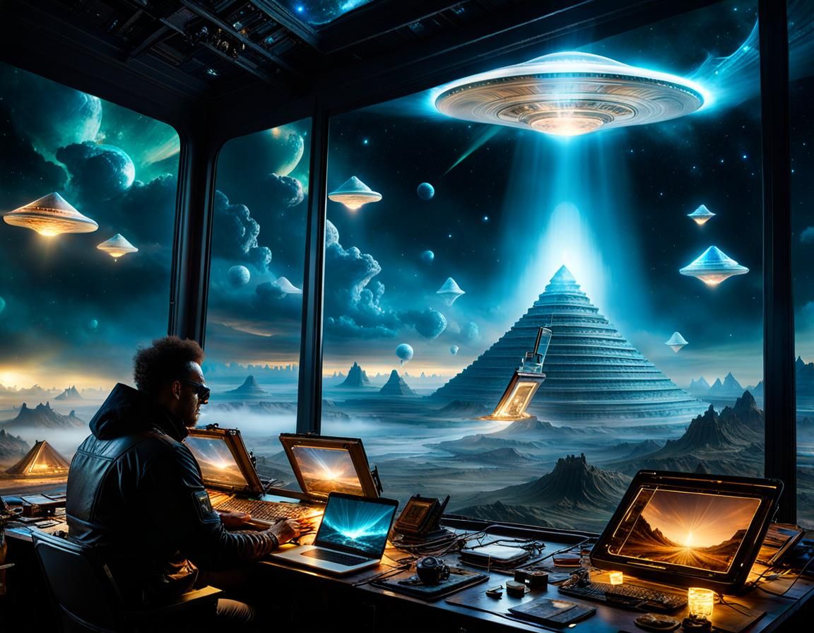 Alien Pyramids Emerge from Laptop Screen