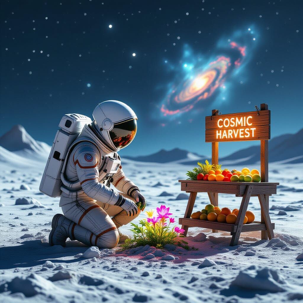 Cosmic Harvest: Astronaut and Alien Flora
