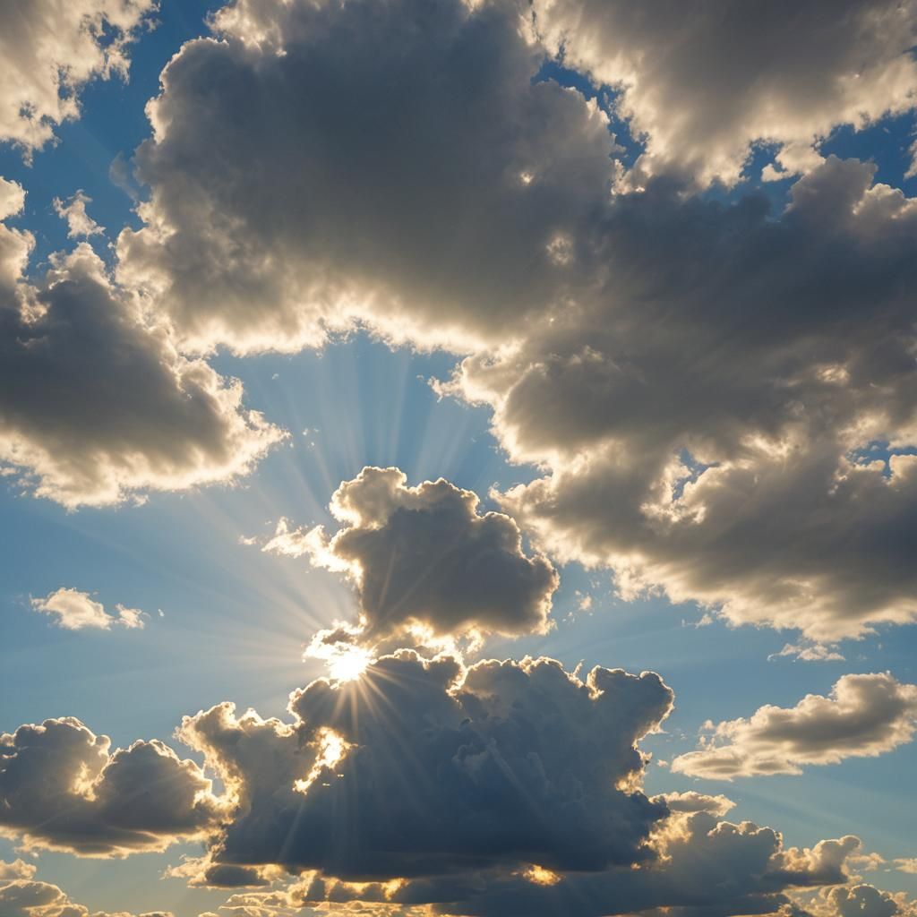 Heavenly Sunshine Beams Through Divine Clouds