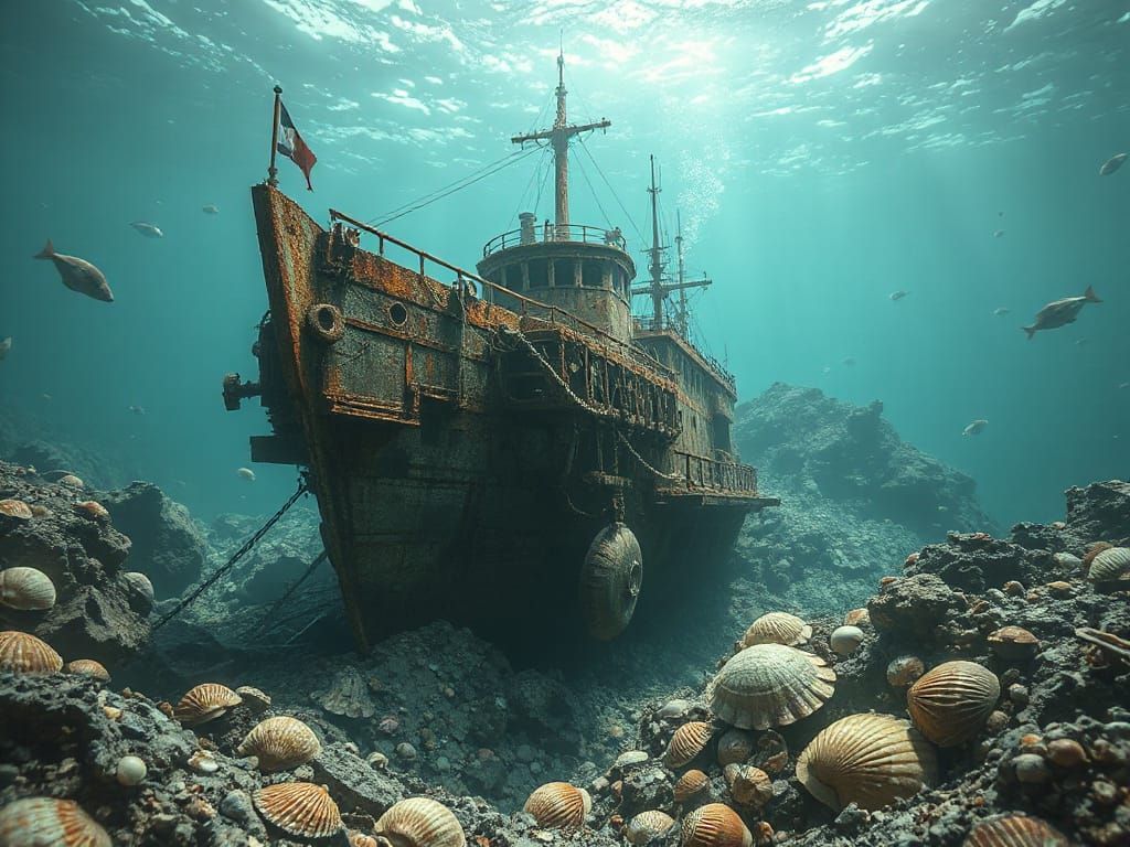 Majestic Steampunk Ship Wreck Underwater Concept Art