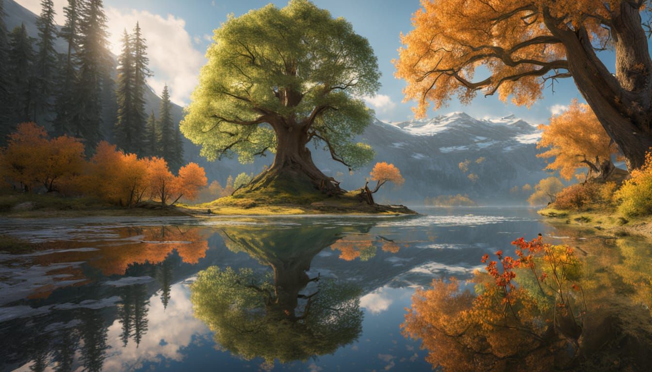 Dual Season Tree: Summer Meets Winter in 8K