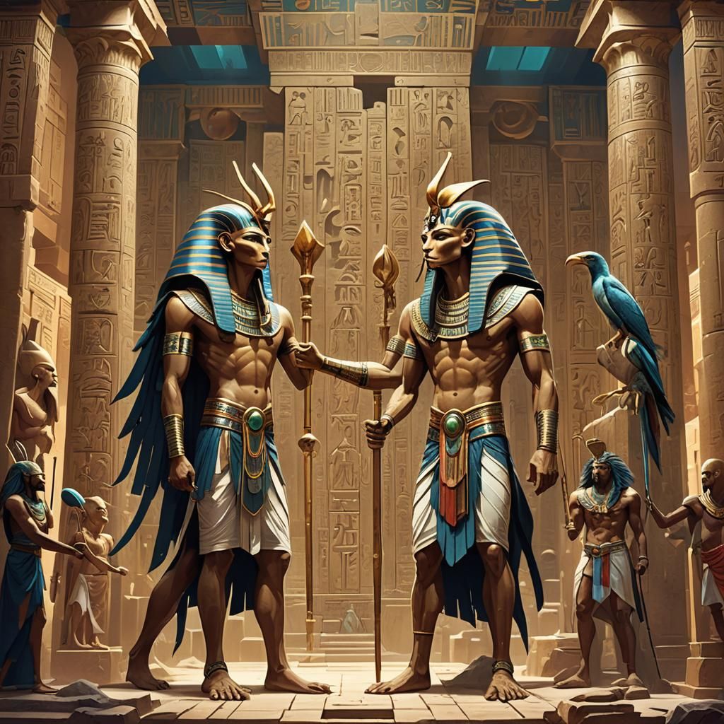 Thoth Mediates Gods' Dispute in Ancient Temple