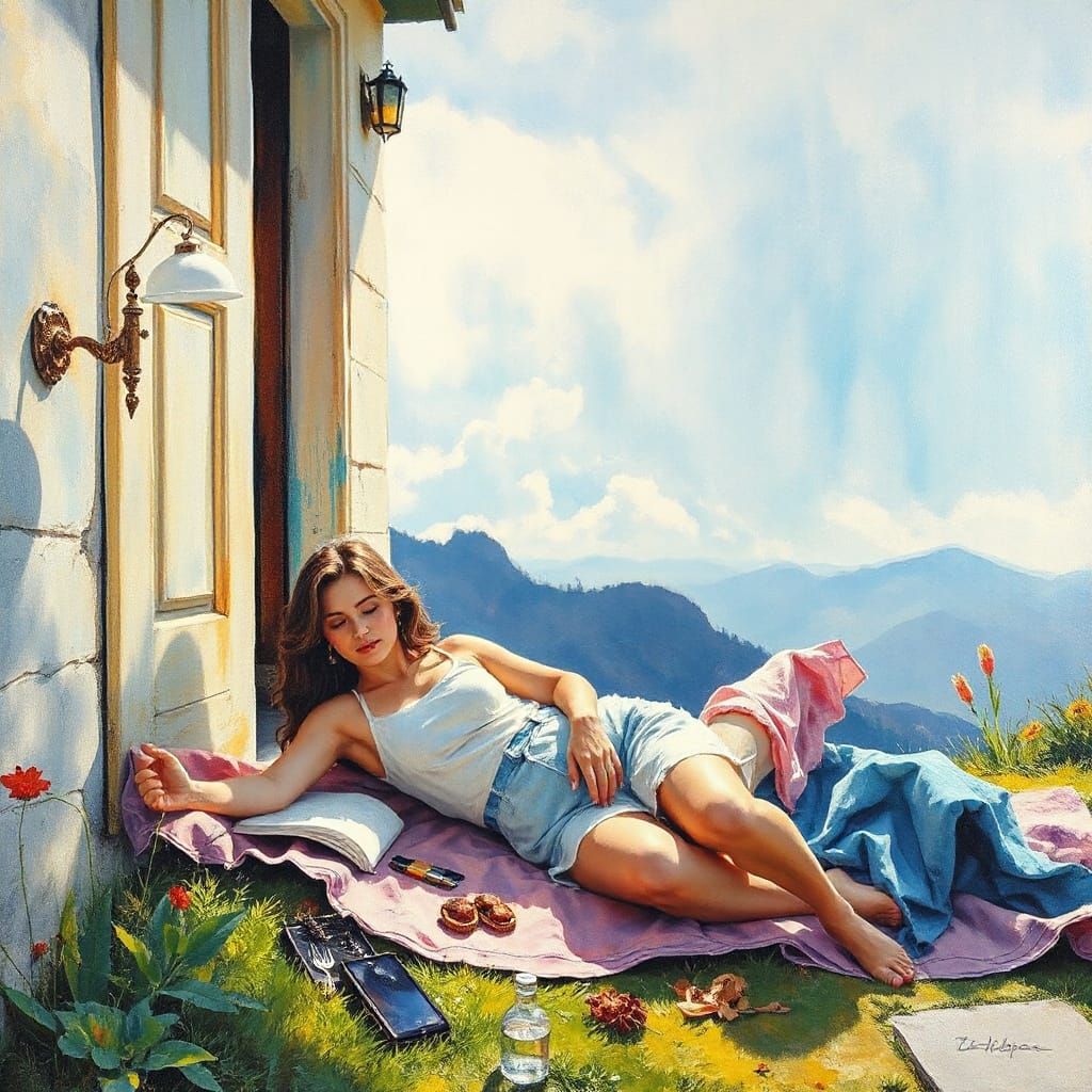 Impressionist Gouache Painting of Sunshine Dream