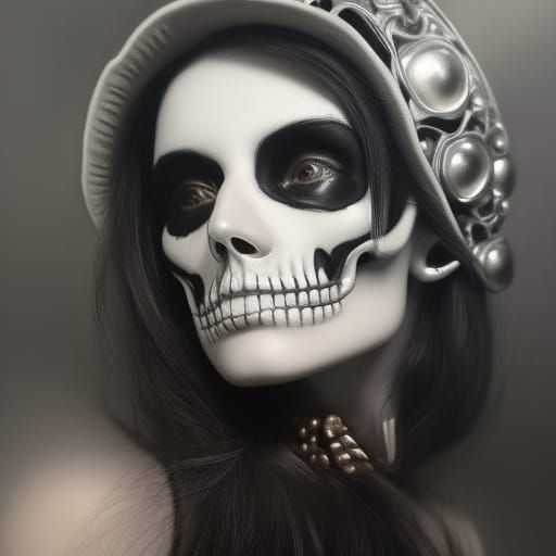 Skeleton Princess in Renaissance Style Charcoal Drawing