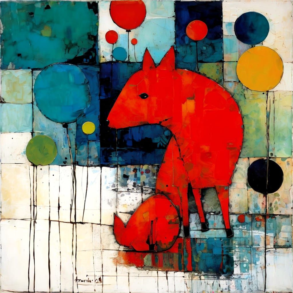 Textured Encaustic Painting in Naive Primitive Style