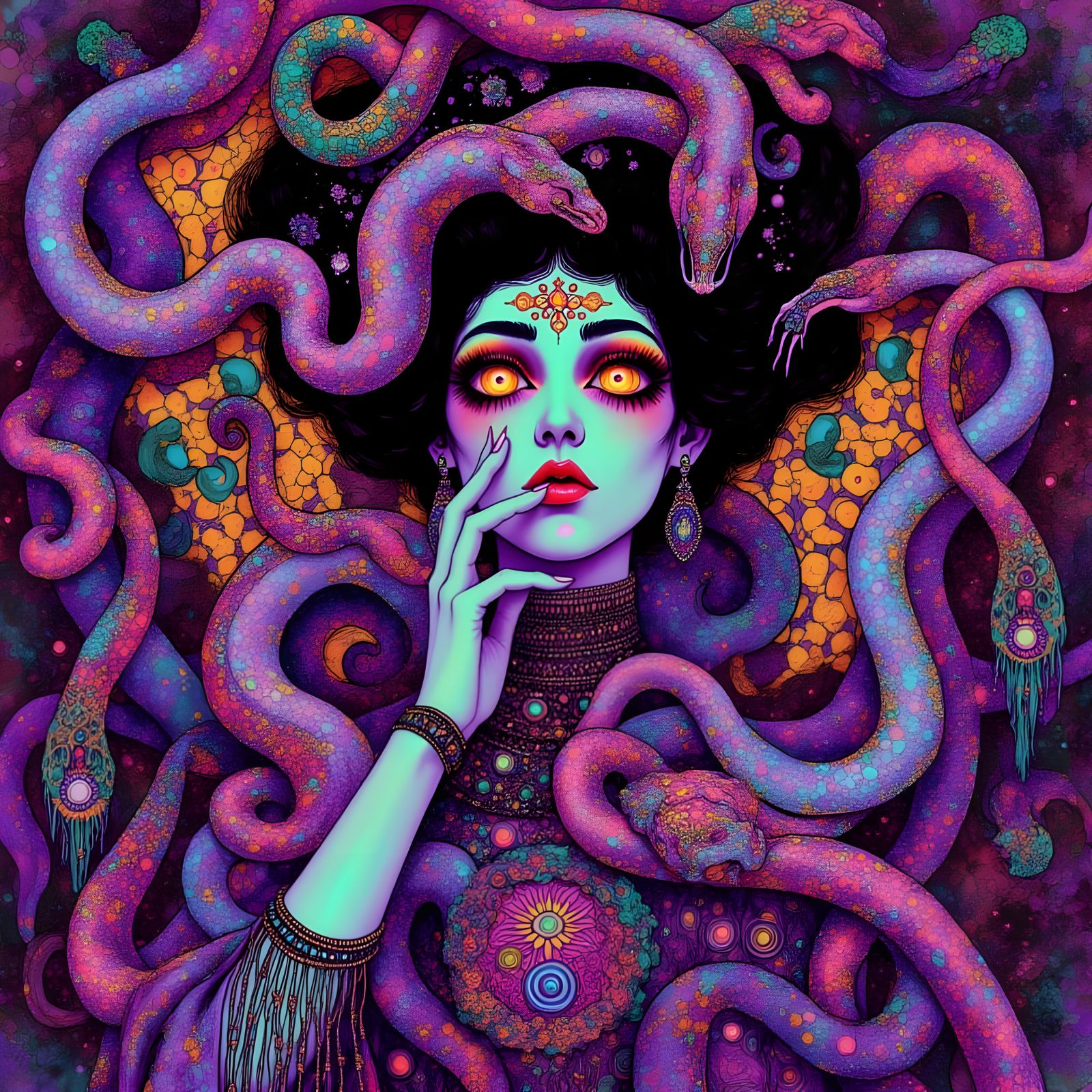 Psychedelic Riot Scene in Art Nouveau Style