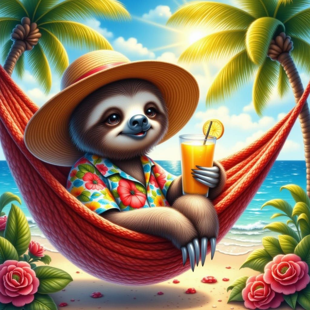 Sloth in Hammock: Airbrush Art in Mark Ryden Style