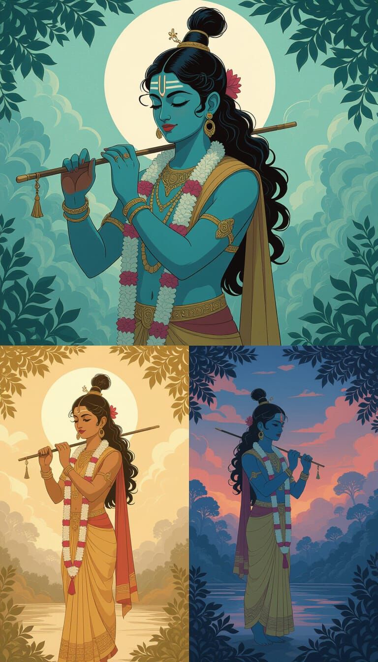 Krishna in Seasonal Panels: A Digital Art Masterpiece