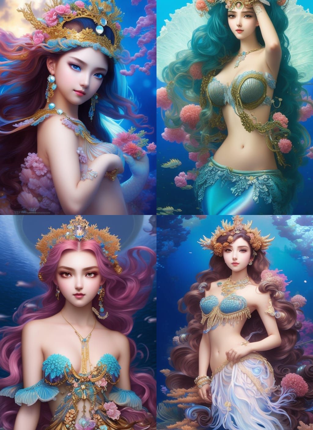 Anime Mermaid Princess in Coral Crown