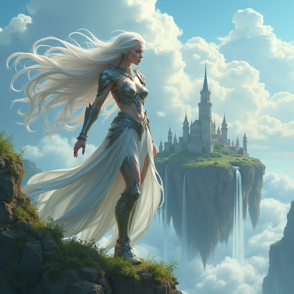 Valkyrie Warrior on Floating Island with Celestial Armor