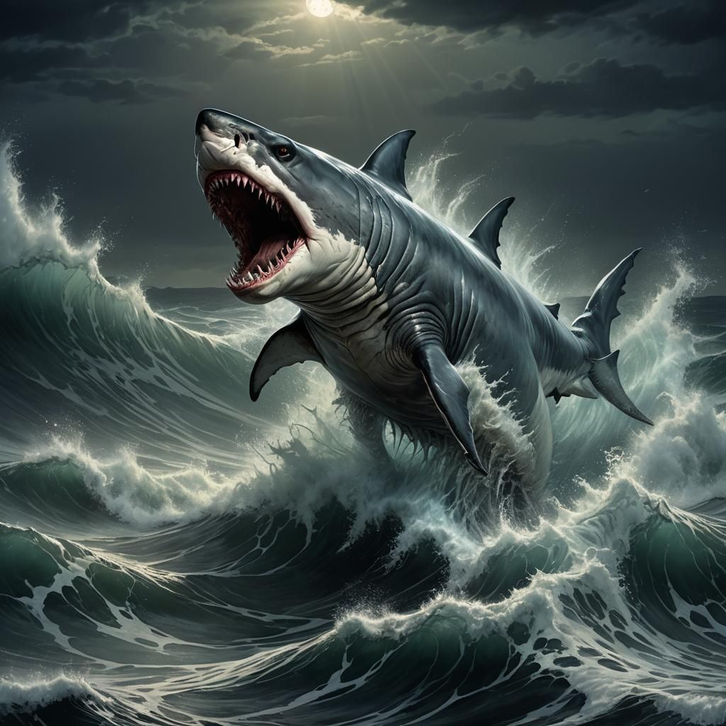 Great White Shark Horse Hybrid in Gothic Horror Style