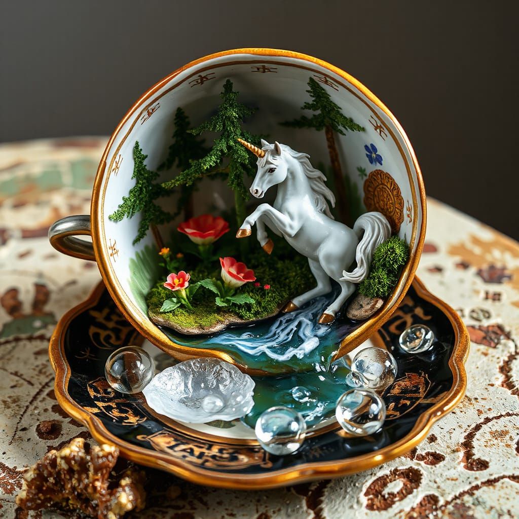 Fantasy Miniature World in Antique Teacup