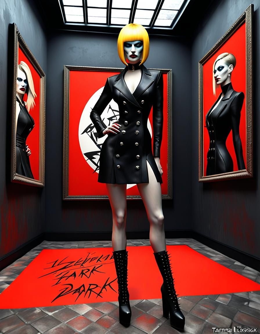 Gothic Rockstar in Dark Art Gallery