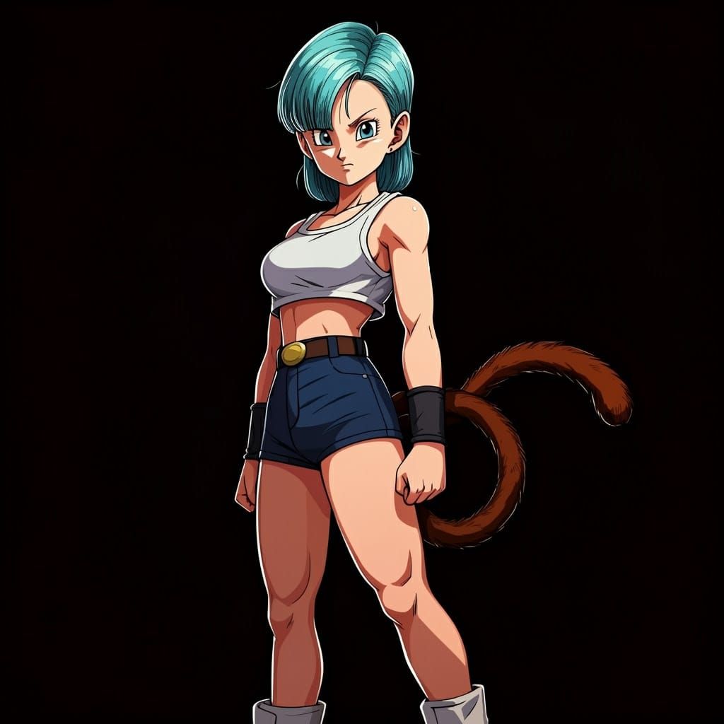 Bulma Briefs as a Saiyan with a monkey tail.