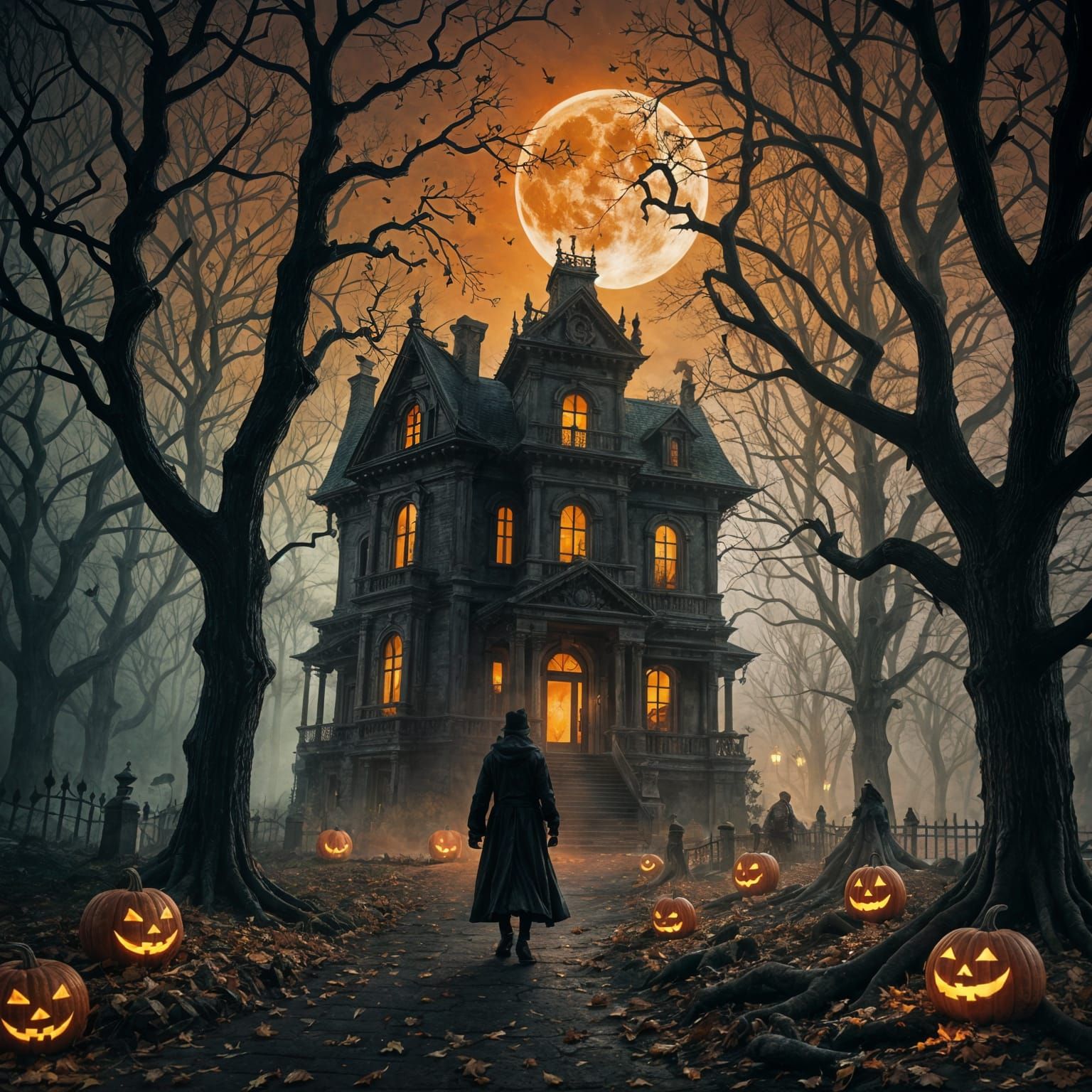 Eerie Ghost in Autumn Forest at Night