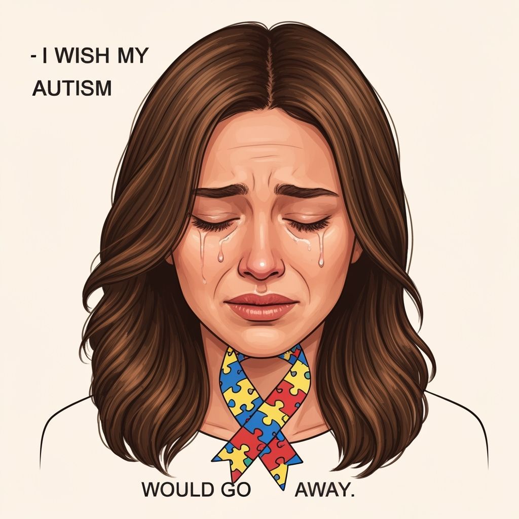 Woman Crying with Autism Ribbon