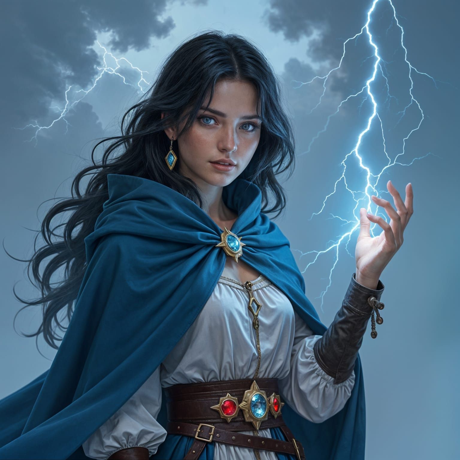 Young Woman Controls Lightning in Hyperrealistic Image
