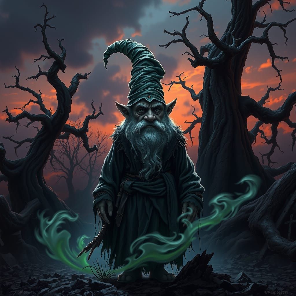 Dark Fantasy Gnome in Ancient Forest