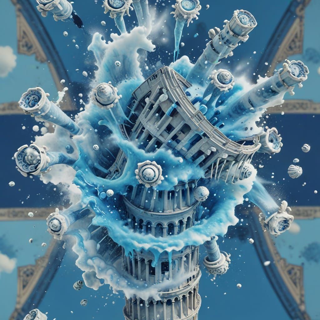 Ukiyo-e Pisa Tower Under Bacteria Attack