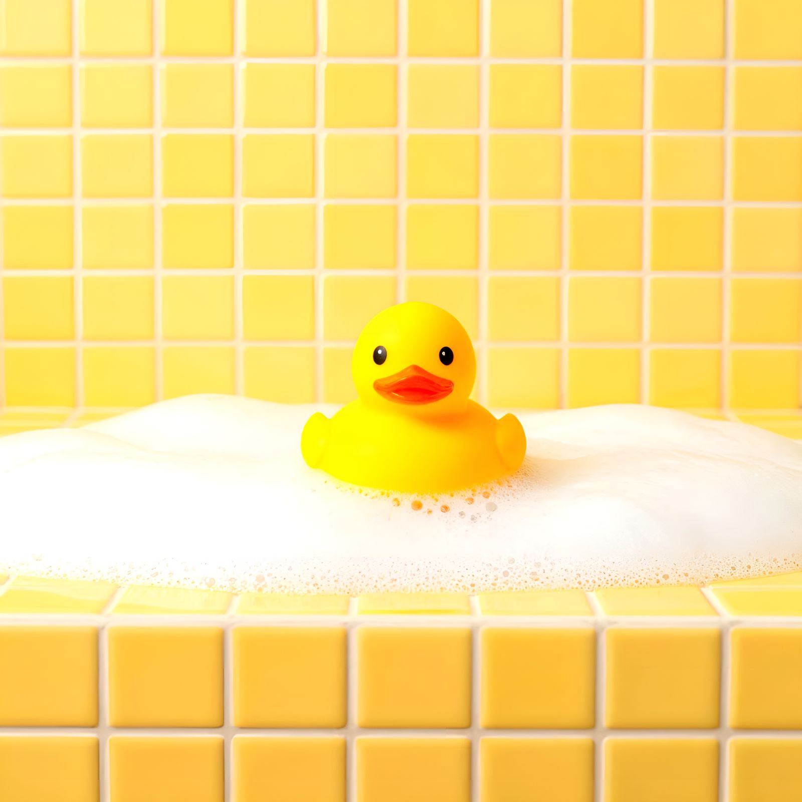 Yellow Rubber Ducky in Foamy Bath