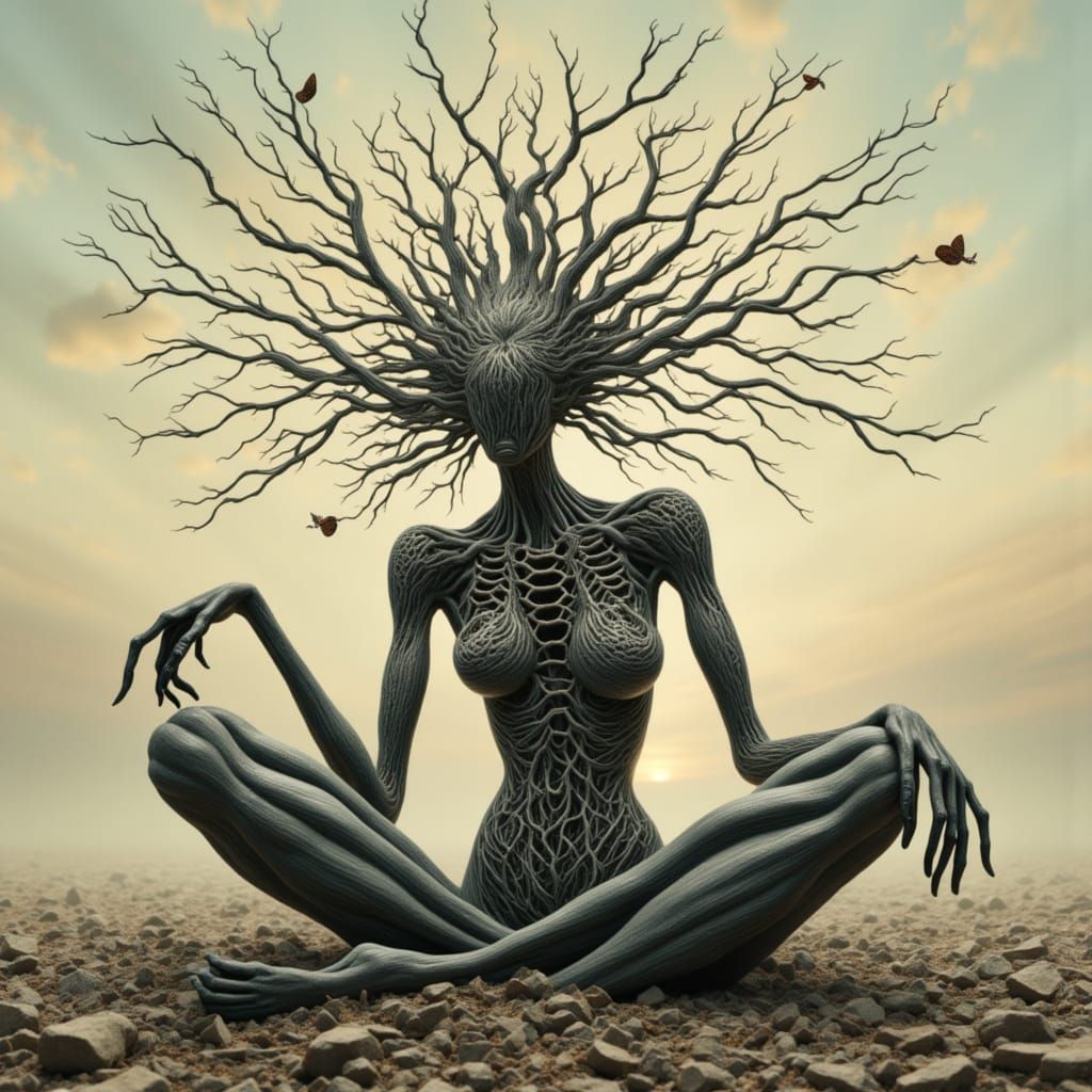 Serene Black Woman of Roots in Biomechanical Style