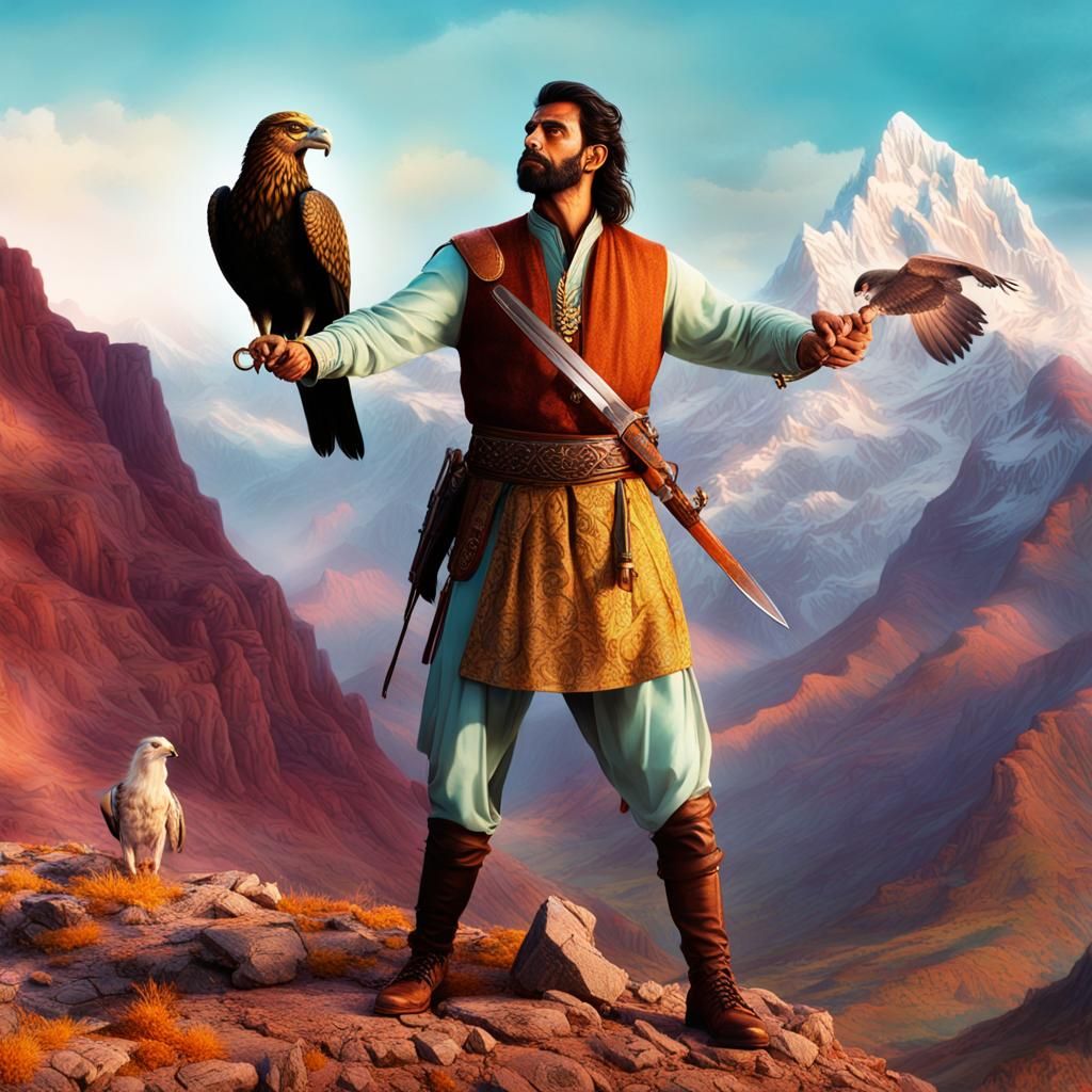 Epic Falcon and Horse Scene in High Fantasy Style