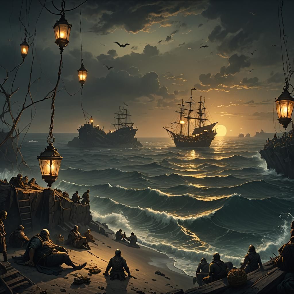 Dark Fantasy Divers Near India, Gustave Doré Style