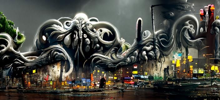 Cthulhu Graffiti Art Over New York Skyline
