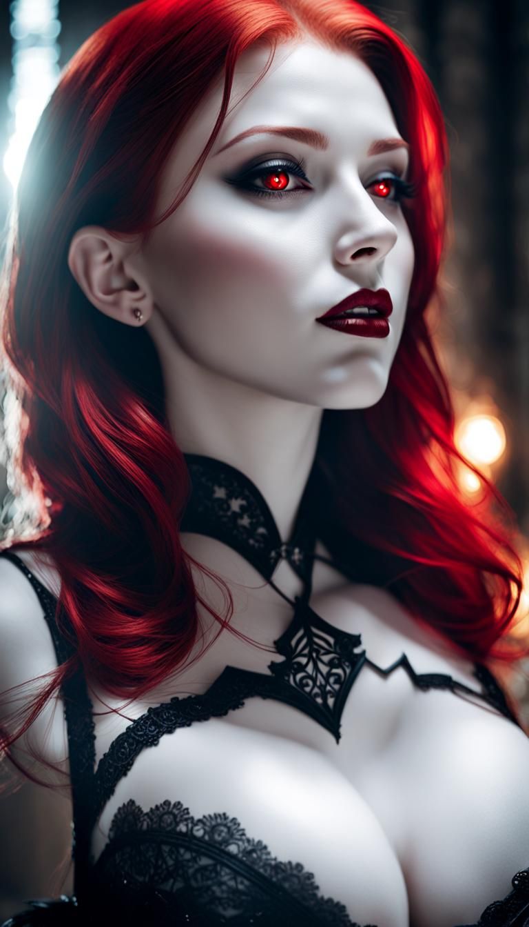Redhead Vampire Portrait in Gothic Castle