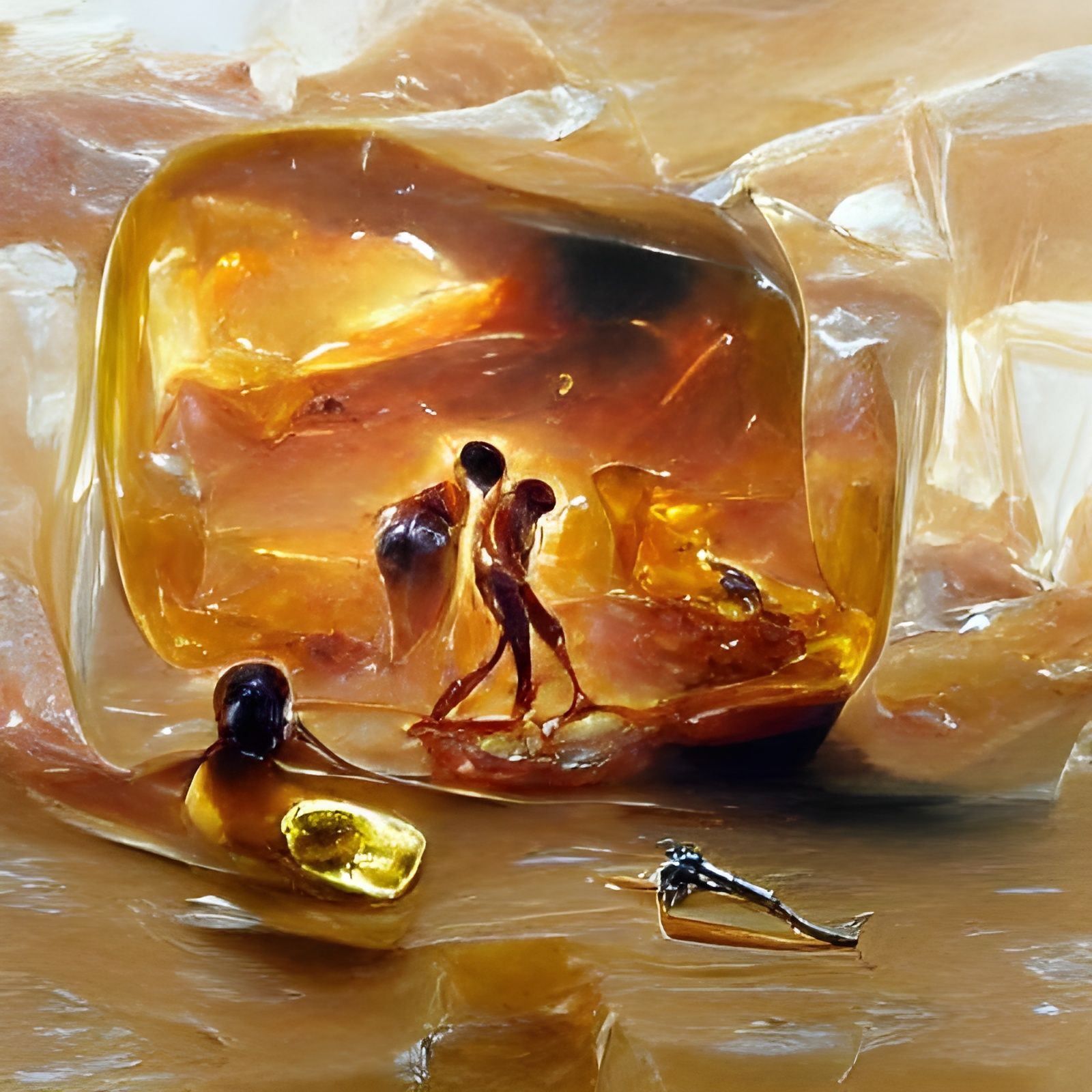 People Fossilized in Amber: An Oil Painting