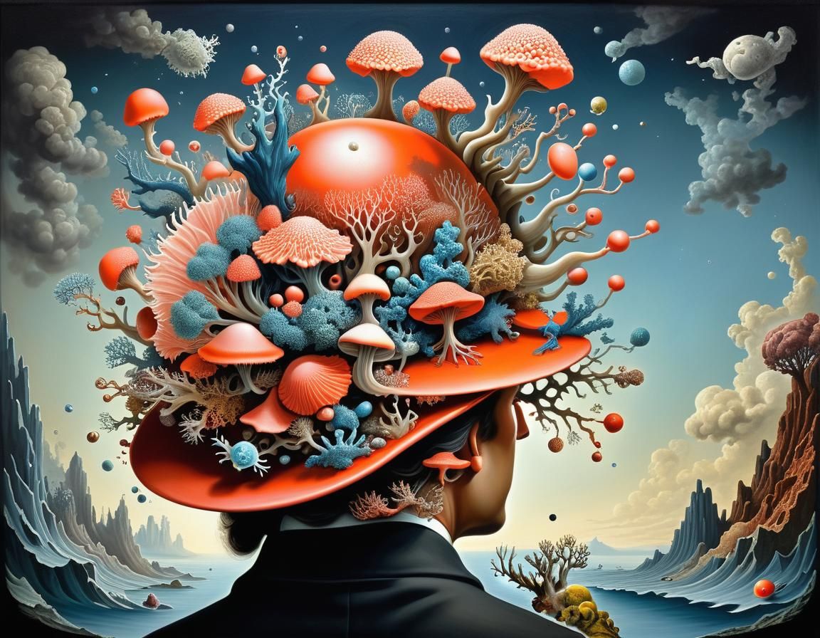 Coral Hat: Surreal Oil Painting Masterpiece