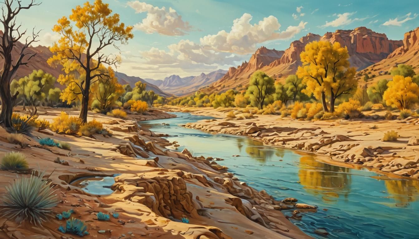 Surreal Arizona River in Watercolor Style
