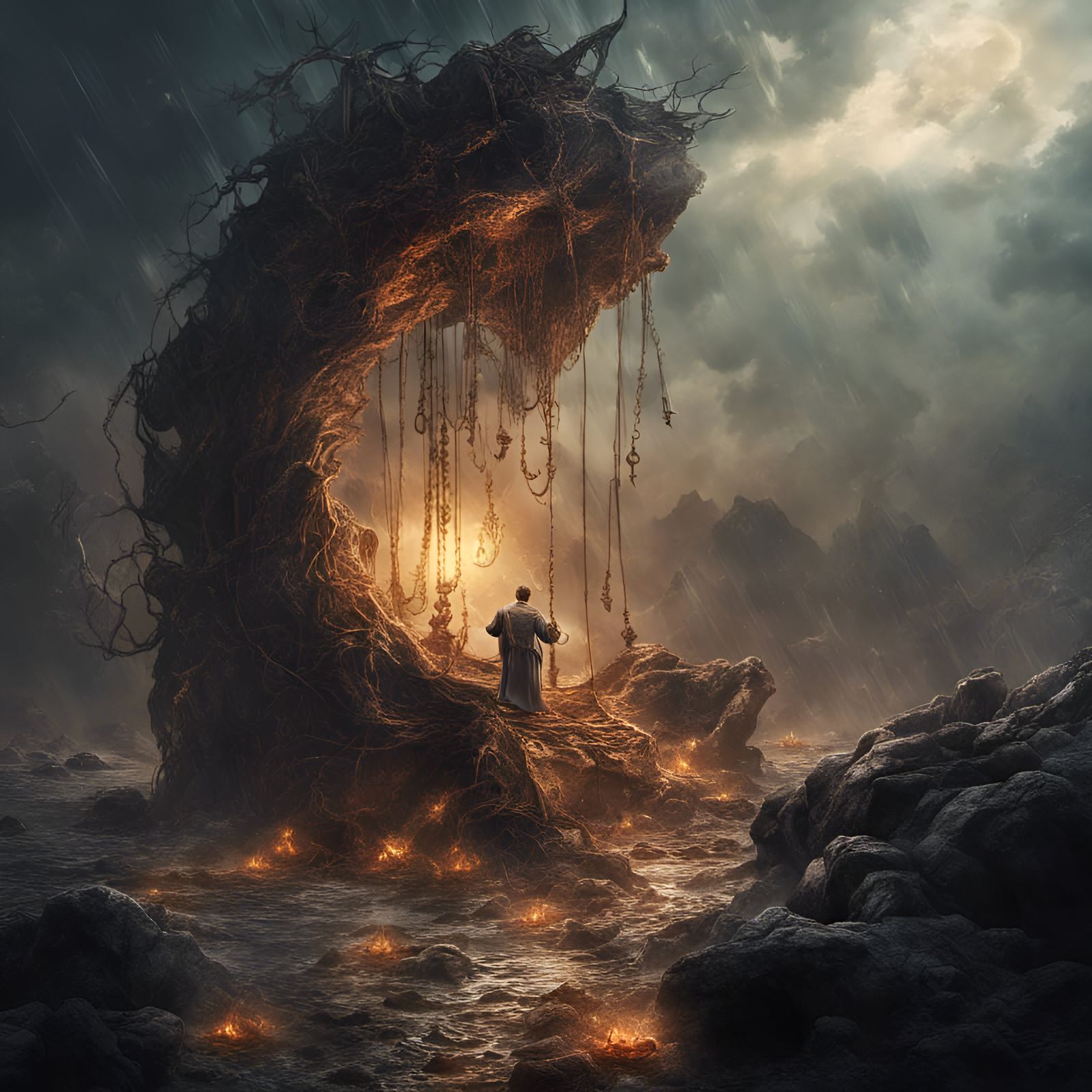 Hopeful Man Reaching for Light: Fantasy Concept Art