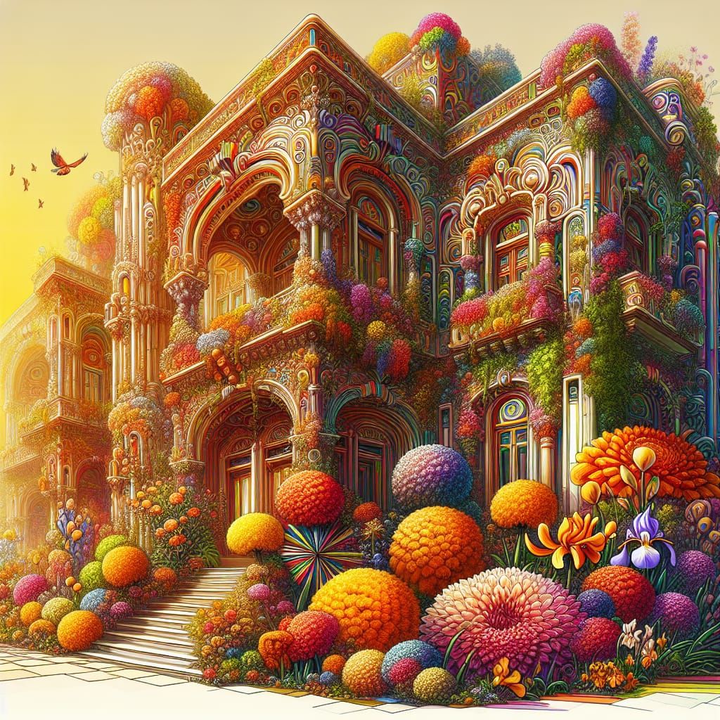 Eclectic Architecture with Kaleidoscopic Floral Details