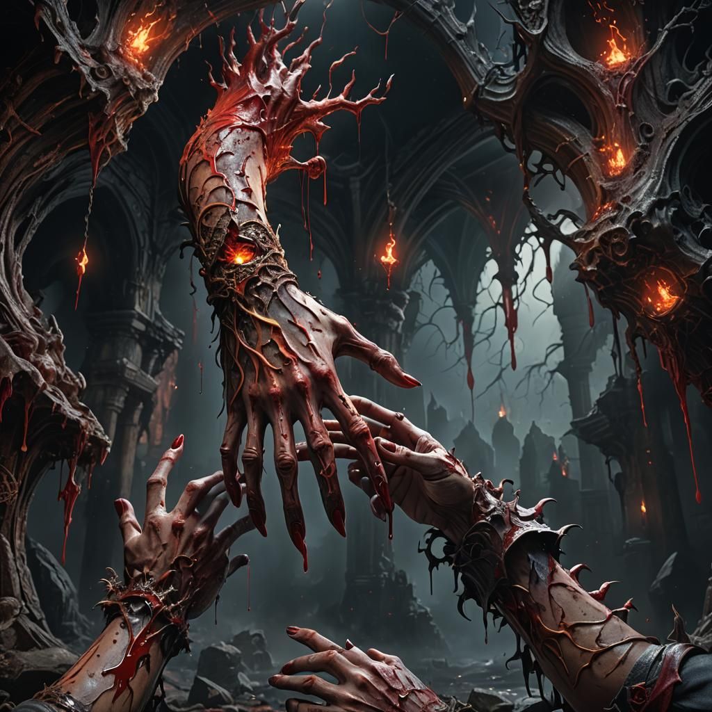 Bleeding Hand in Darkness: Detailed Matte Painting