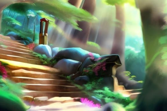 Lush Jungle Stairs in Anime Style