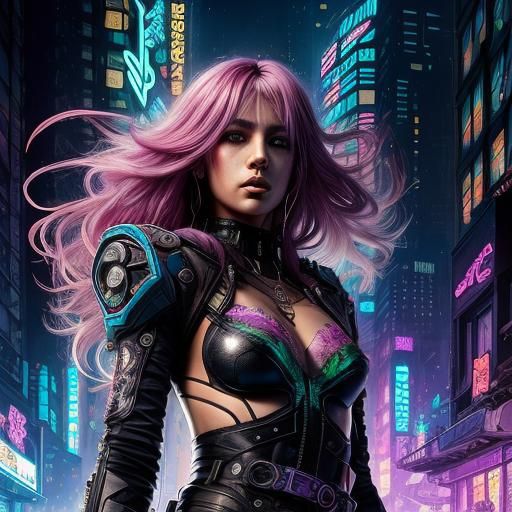 Candycore Cyberpunk Princess in Watercolor Style