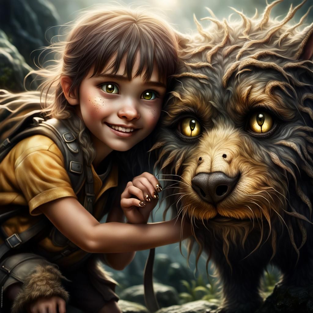 Ethereal Forest Encounter: Girl and Creature