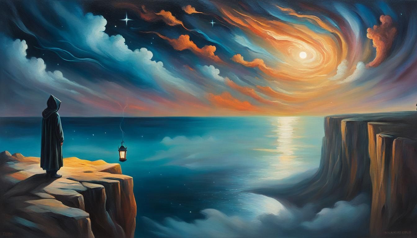 Hooded Figure Gazing at Starry Night Sky