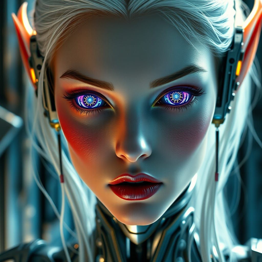 Ethereal Cybernetic Goddess in Metallic Realm