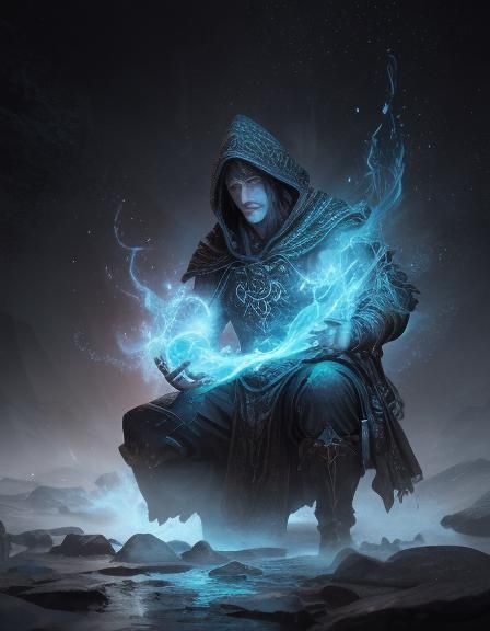 Mystical Mage Casting Spell in Oil Painting Style