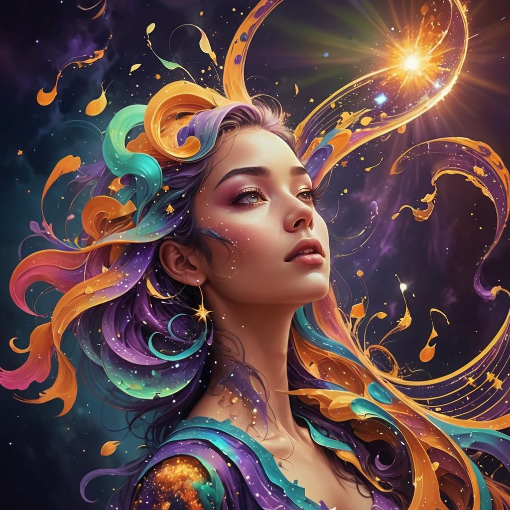 Cosmic Explosion in Neon Colors: Digital Art