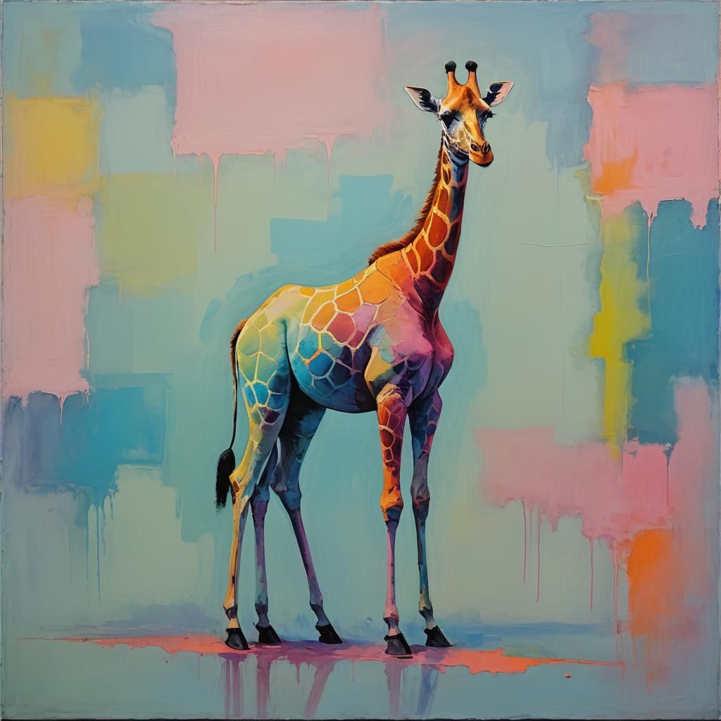 Abstract Gradient with Neon Giraffe in Rothko Style