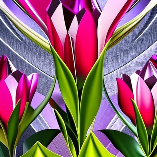 Futuristic Diamond Tulip Sculpture in Sci-Fi Garden