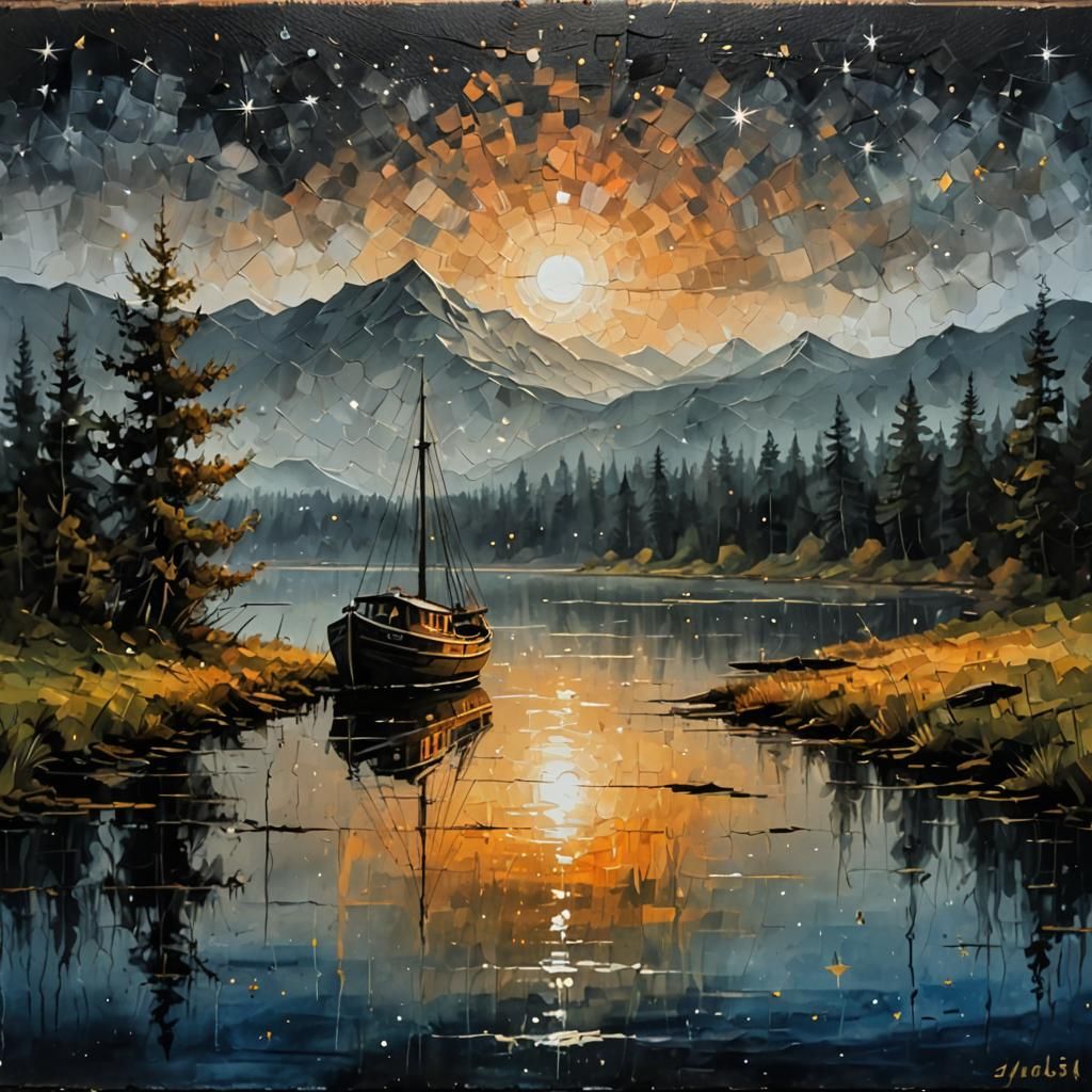 Detailed Scratched Painting of an Old Boat